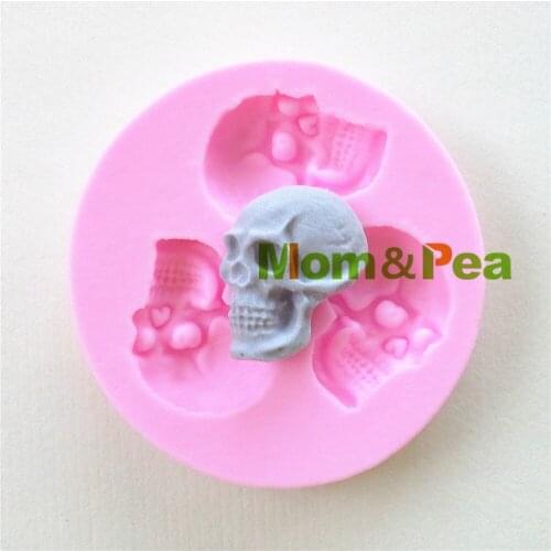 Mom&Pea 0826 Free Shipping Skeleton Head Shaped Silicone Mold Cake Decoration Fondant Cake 3D Mold Food Grade