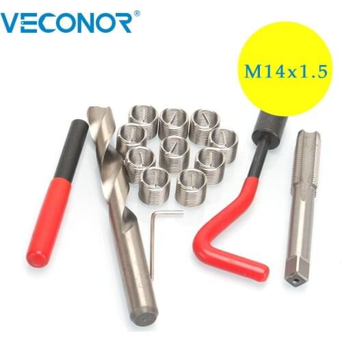 15pcs M14x1.5mm Thread Repair Tool Set Stainless Steel Wire Helical Coil Damaged Thread Insert Combination Garage Hand Tools Kit