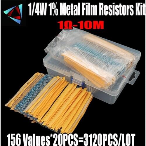 3120Pcs/lot 156 Values 1/4W 0.25W 1% Metal Film Resistors Assorted Pack Kit Set Lot Resistors Assortment Kits Fixed Resistor