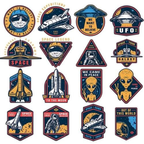 Nicediy UFO Alien Patches Heat Transfer Vinyl Sticker Astronaut Universe Iron On Transfers For Clothes Thermal Transfer Applique