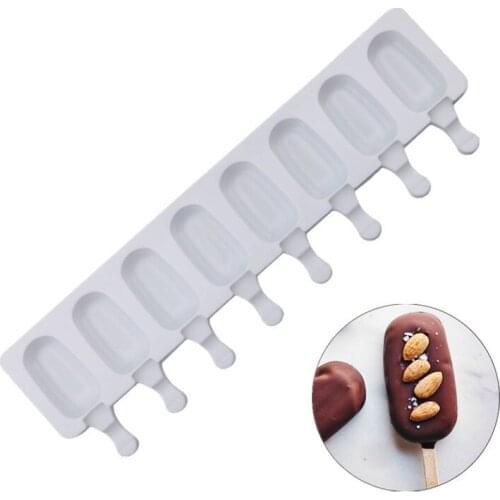 New 8/4Hole Hot Silicone Ice Cream Mould Ice Cube Tray Popsicle Barrel Diy Mold Dessert Ice Cream Mold with Popsicle Stick