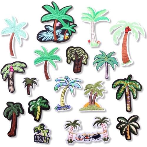 One set embroidery patch coconut palm tree cartoon patches for bag hat badges applique patches for clothing EQ-2608