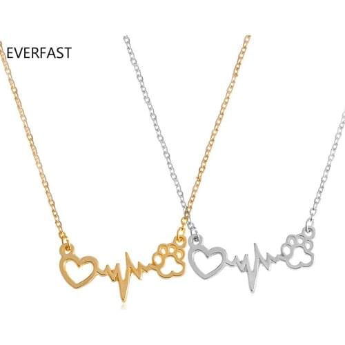 Wholesale 10pc/lot Heartbeat With Cat Paw Print Pendant Necklace Charm Chain ECG Necklaces Jewelry Gift For Lucky Girls Women