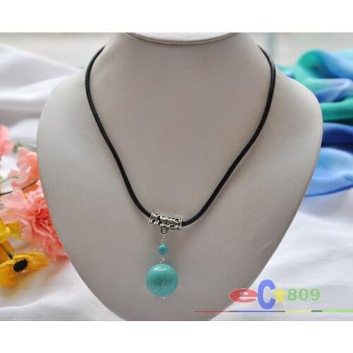 Wholesale 16mm round Natural Stone ball Pendant Leather rope NECKLACE