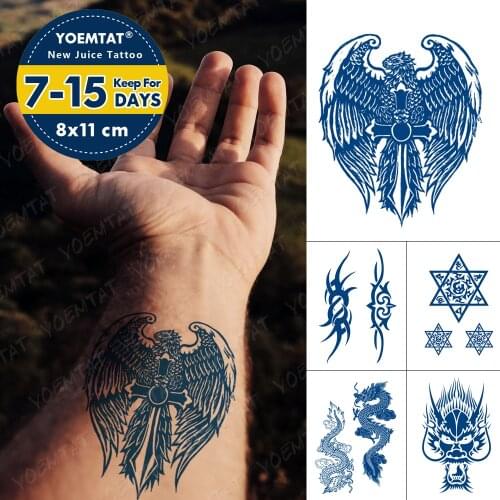 Juice Ink Lasting Waterproof Temporary Tattoo Sticker Eagle Cross Wings Tattoos Hexagram Dragon Totem Body Art Arm Fake Tatoo