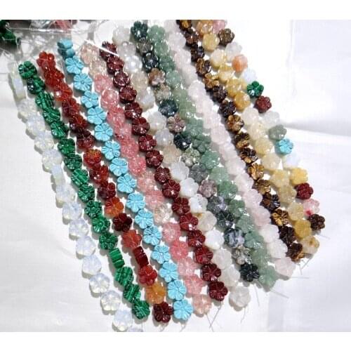 14mm Natural stone Quartz crystal Turquoises Carving flower bead pendant for Diy Jewelry Making Necklace Accessories16pcs
