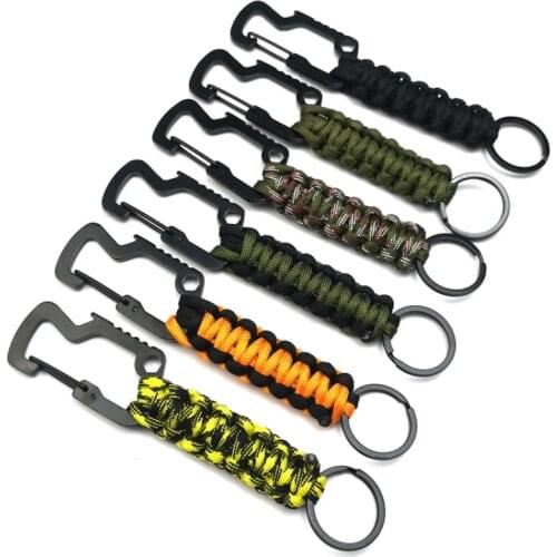 Outdoor Keychain Ring Camping Carabiner Military Paracord Cord Rope Camping Survival Kit Emergency Knot Bottle Opener Key Chain