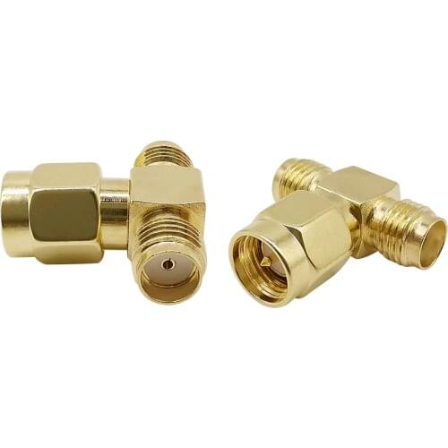 1Pcs T Type SMA Male Plug to 2 Dual (Two) SMA Female Jack RF Coaxial Connector 3 Way Splitter Antenna Converter GoldPlated Brass