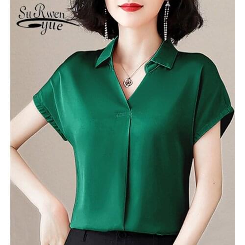 Plus size chiffon blouse women 2021 womens clothing v-neck office ladies blouse women short sleeve shirts ladies tops 4510 50