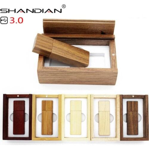 SHANDIAN USB 3.0 wooden usb + gift box usb flash drive wood pendrive 4GB 16GB 32GB 64gb wedding gifts 1PCS free custom logo