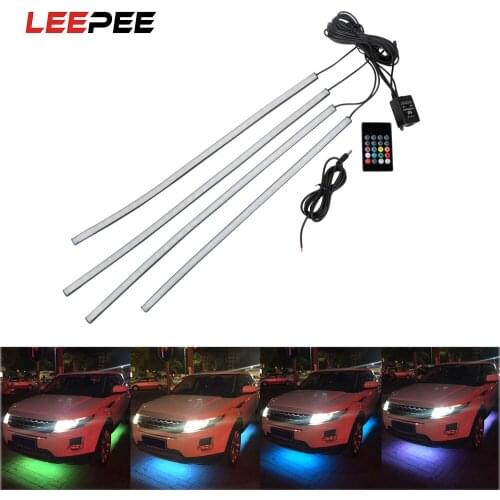 LEEPEE 4x 8 Colors Car Bottom Atmosphere Lamp Underbody Decorative Light Music Active Sound Control Auto LED Strip Neon Light