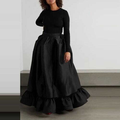 Big Bow Sash Satin Maxi Skirt For Women Black Long Skirt Plus Size Gowns High Waist Skirts Causal Autuam Gowns