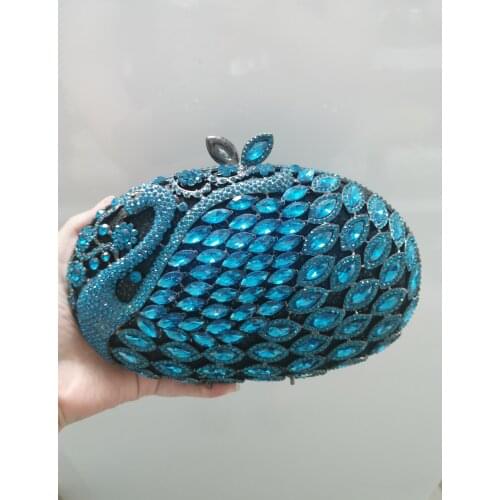 XIYUAN Women Blue Red Color Crystal Evening Bag Clutch Bags For Bridal Rhinestone Handbags Party Dinner Box Minaudiere Bag Purse