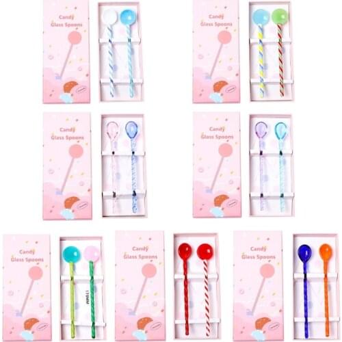 1 Set Gift Box Glass Material Coffee Spoons Tea Spoon Dessert Stirring Spoon Sets Milkshake Spoons for Tableware Kitchen