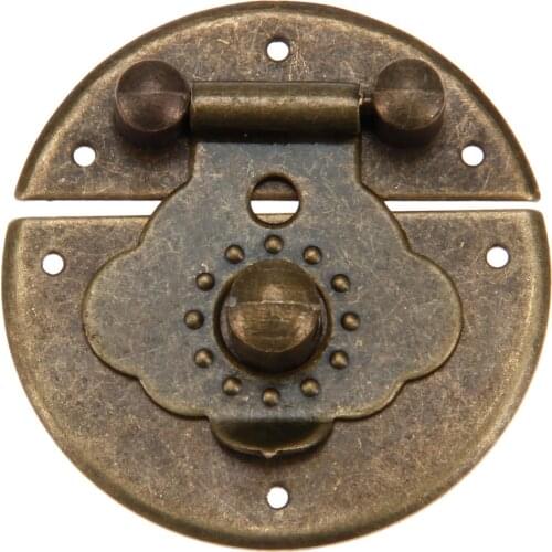 1pc Antique Bronze Round Box Latch Clasps Padlock Zinc Alloy Vintage Buckle w/screws Retro Wooden Jewelry Wine Gift Case 40mm