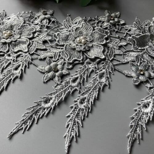 1 Yard Gray 10cm Pearl 3D Flower Tassel Lace Trim Ribbon Fabric Embroidered Applique Sewing Craft Wedding Dress Clothes New