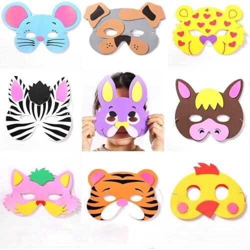 10pcs Children Cartoon Animal Mask Kindergarten Halloween Mask EVA Animal Cartoon Shape Eye Mask Gift Christmas Decorations