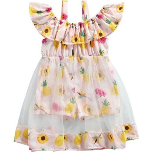 2021 Summer Kids Baby Girl Off Shoulder Strap Printed Dress Romper Jumpsuit Playsuit Outfits Girls Clothes
