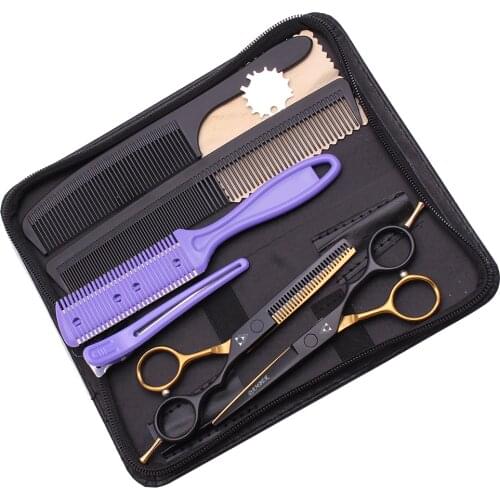 5.5 6.0 Professional Barber Scissors 440C Hairdressing Scissors Hair Thinning Shears Salon Hair Cutting Scissors Set 1019# K-A