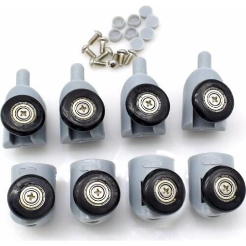 8PCS Black Single Shower Door Rollers Runners Wheels Pulleys Radio 23 mm Diameter Home Bathroom Replacement Parts