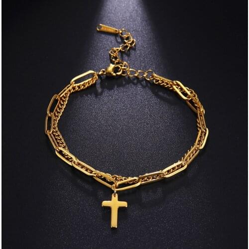 Cooltime Original Cross Couple Bracelet on Hand 2 Chains Punk Vintage Charm Mens Bracelet For Women Jewelry Accessories Hiphop