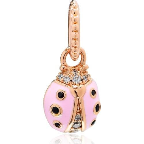 CKK Rose Lucky Pink Ladybird Beads Charms 925 Sterling Silver For Jewelry Making Fits Pandora Bracelet Kralen Berloque Perles