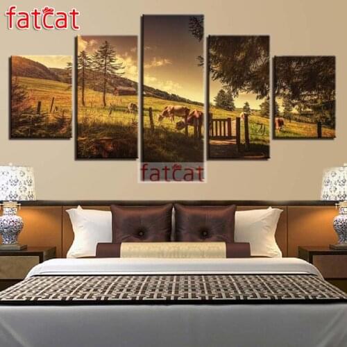 FATCAT Cattle farm Diy Diamond Painting 5 piece Full Square Round Drill 3D Diamond Embroidery sale art animals home Decor AE1631