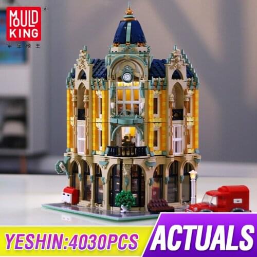 Mould King 16010 Streetview Corner Building Blocks Toys MOC Architecture City Post Office Model Bricks For Kids Christmas Gift