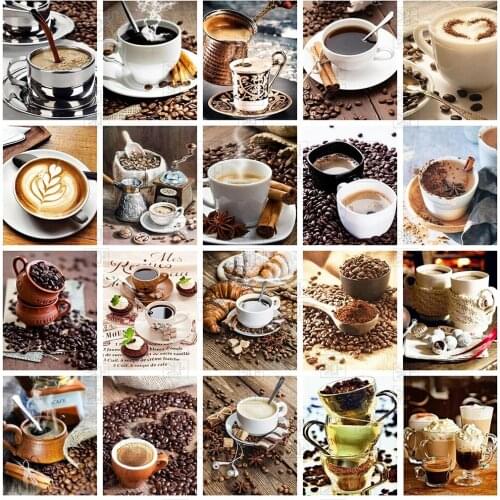Coffee Paintings with Diamond 5D Diy Full Square Drill Embroidery Cross Stitch Art Manual Home Coffee Beans Wall Artwork Decor
