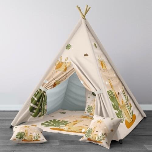 Play Tent for Kids Wigwam Portable Indoor Playground Tents Children Bedrooms Beige Giraffe Leaf Pattern 303