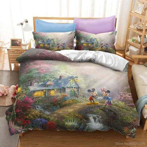 Cute Mickey & Minnie Mouse Bedding Set Queen King Disney 3D Cartoon Film Duvet Cover Set Quilt Cover & Pillowcase for Boys Girls