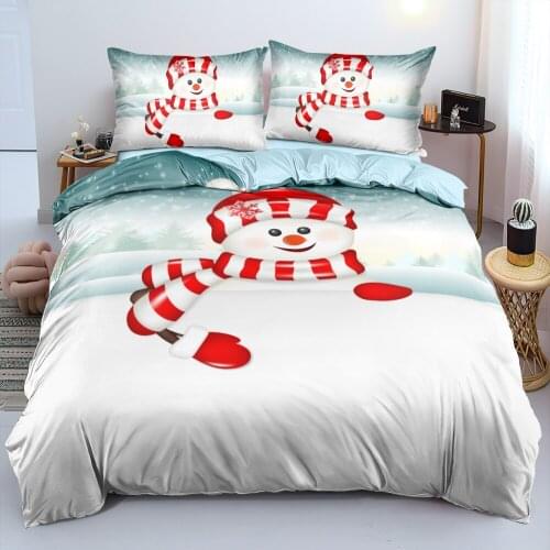 3D Christmas Duvet Cover and Pillowcase(s) Light Blue Snowman Quilt Covers Set Bedding Bag Sets Queen Bed Linen Home Textiles