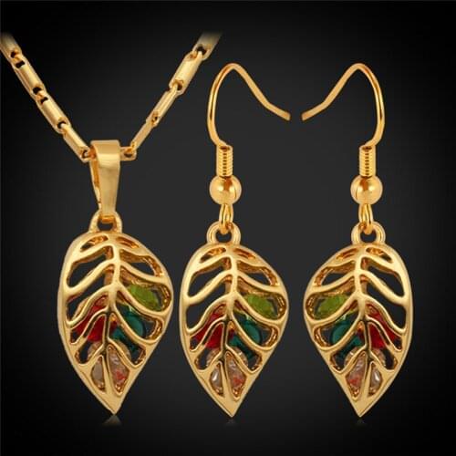 Kpop Drop Earrings Necklaces Set For Women Gold/Silver Color Rhinestone Fashion Crystal Leaf Bridal Jewelry Sets PE078