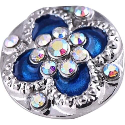 10pcs Carved Rhinestone Round Snap Buttons Blue Decoration Buttons Jewelry fit 18mm/20mm DIY Snap Bracelet Jewelry Making