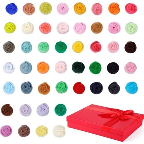 LMDZ 48 Colors Wool Roving Fiber Wool Yarn Organza Needled Felt Wool 3g/5g/10g/Color Handmade DIY Doll Needled with Red Box