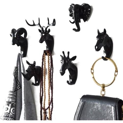 Cute Cartoon Animals Head Shape Decorative Hook House Garment Hanger Hook Gold Black for Hallway Locker Room Wardrobe