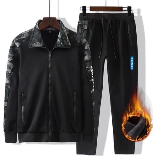 Plus Size 9XL Camouflage Sportswear Tracksuits Men Winter Fleece Thick Jacket+pants 2pcs Running Sweats Suits Male Sports Sets