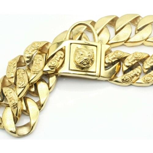 32mm Durable Dog Collar Chain Metal Dogs Training Choke Collars for Large Dog Pitbull Bulldog Strong Gold Stainless Steel Collar