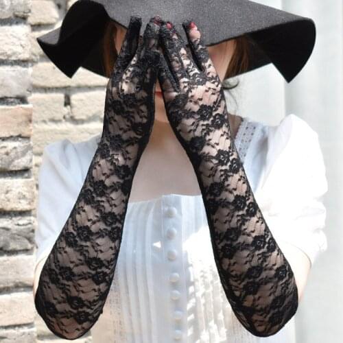 Summer Women Sunscreen Sexy Lace Gloves Thin Breathable Hollow Long Section Female Drive Gloves Anti-UV Jacquard Gloves