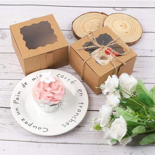 20pcs Kraft Paper Cake Gift Box with Window Christmas Home Party Wedding Favor Suppiles Cupcake Cookies Muffin Packaging Box