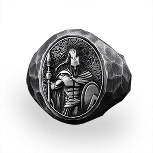 Popular New Product European and American Style Domineering Geometric Warrior Oval Male Ring for Men Party Jewelry Accessories