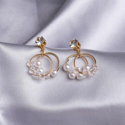 Simple and Compact Pearl Crystal Earrings Korean Temperament Earrings 2020 New Trendy Earrings