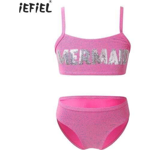 Two Pieces Cute Kids Girls Bikinis Beachwear Tankini Mermaid Sequins Bikini Swimsuit Swimwear Biquini Bathing Suit Tops Bottoms