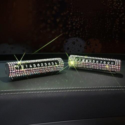 Rhinestone Crystal Temporary Parking Card Car Styling Diamond With Suckers Phone Number Card Rhinestone Plate Car