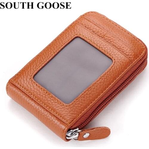 SOUTH GOOSE Genuine Leather Unisex Card Bag Business Credit Card Holder Men ID Card Case Female Organizer Purse Small Wallets