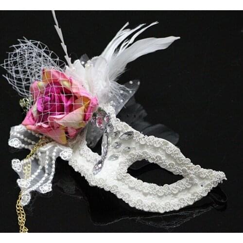 Venetian Party Flower Mask White Feather Lace Masquerade Ball Carnival Fancy Dress fascinator Accessories