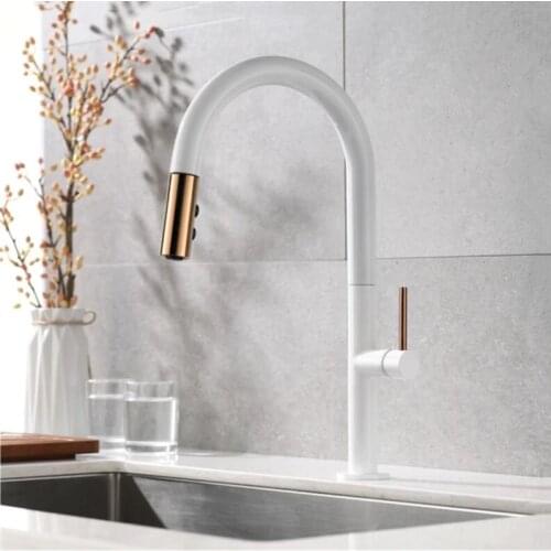 Newly Arrived Pull Out Kitchen Faucet Rose gold and White Sink Mixer Tap 360 degree rotation kitchen mixer taps Kitchen Tap