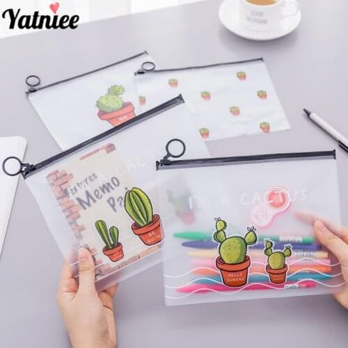 Yatniee 2pcs/Set Transparent Frosted Storage Bag Large-Capacity Student Stationery Storage Folder File Office Organizers