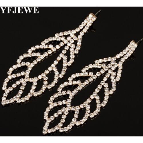 YFJEWE Fashion Crystal Long Drop Earrings Women Silver Plated bride Gold Color Leaf Earrings Wedding Jewelry Accessories #E369