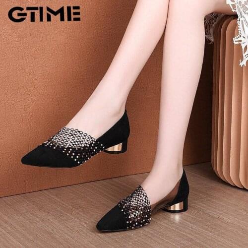 2020 Shoes Woman Summer Fashion Crystal Lace Dress Shoes Womens High Heels Sandals Square Heeled Pumps Ladies Shoes #SJPAE-393